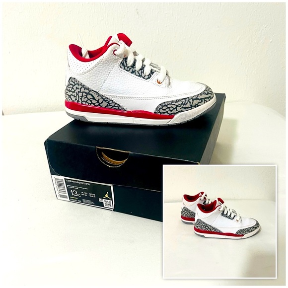Air Jordan 3 Retro (PS) Size 13C White/Light Curry Cardinal Red 429487-126 EUC - Picture 1 of 9